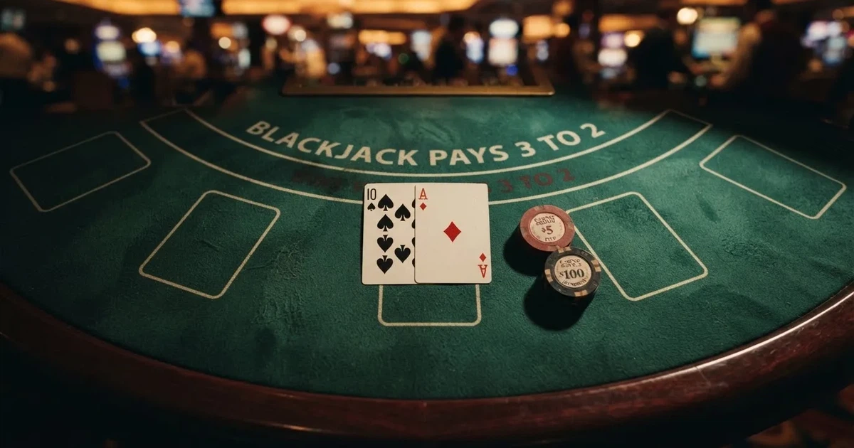 Mesa de jogo iluminada com cartas, vista de cima — blackjack regras para portugueses