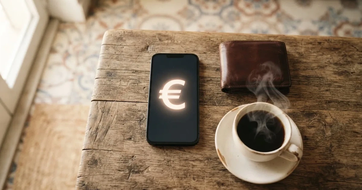 Telemóvel numa mesa de madeira ao lado de uma carteira e de uma chávena de café — casino com levantamento pt