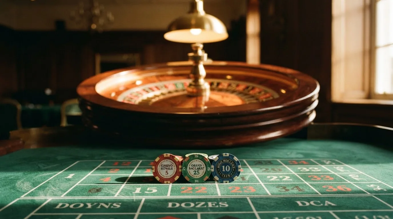 Roda de roleta e fichas sobre feltro verde, sob uma luz quente de fim de tarde — casino com tether em portugal