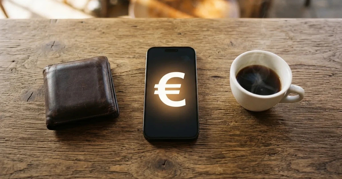 Telemóvel numa mesa de madeira ao lado de uma carteira e de uma chávena de café — casinos online com depósito pt