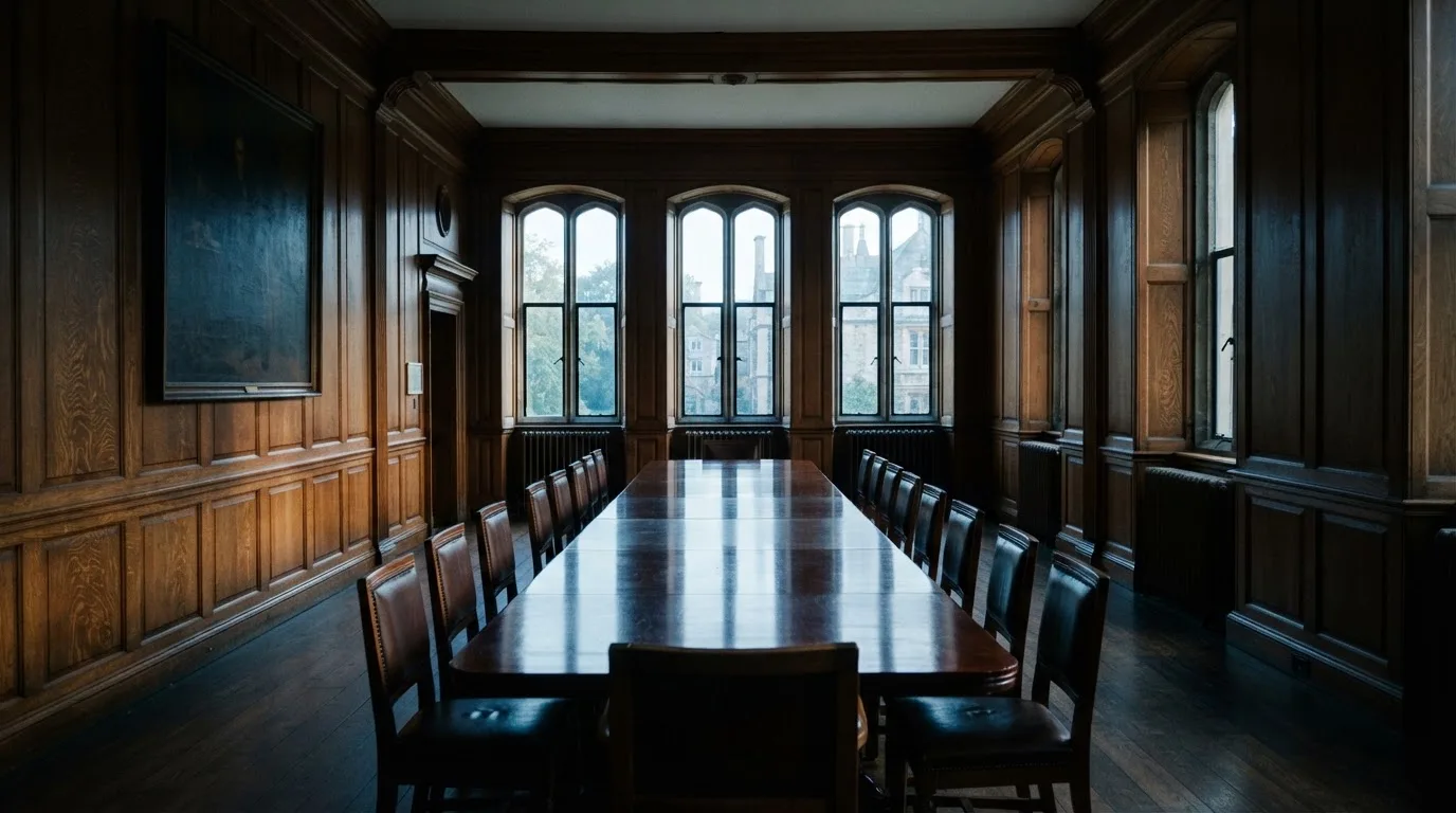 Sala de tribunal vazia com painéis de madeira, à luz da manhã — jogar no casino em portugal