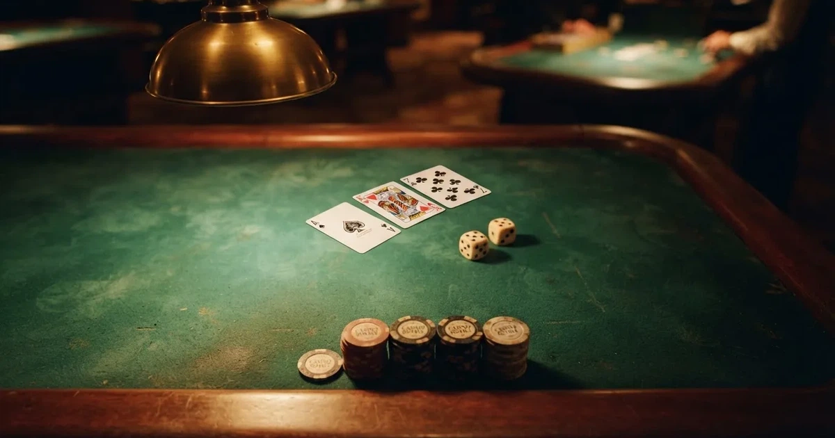 Mesa de jogo iluminada com cartas, vista de cima — jogo de craps em portugal