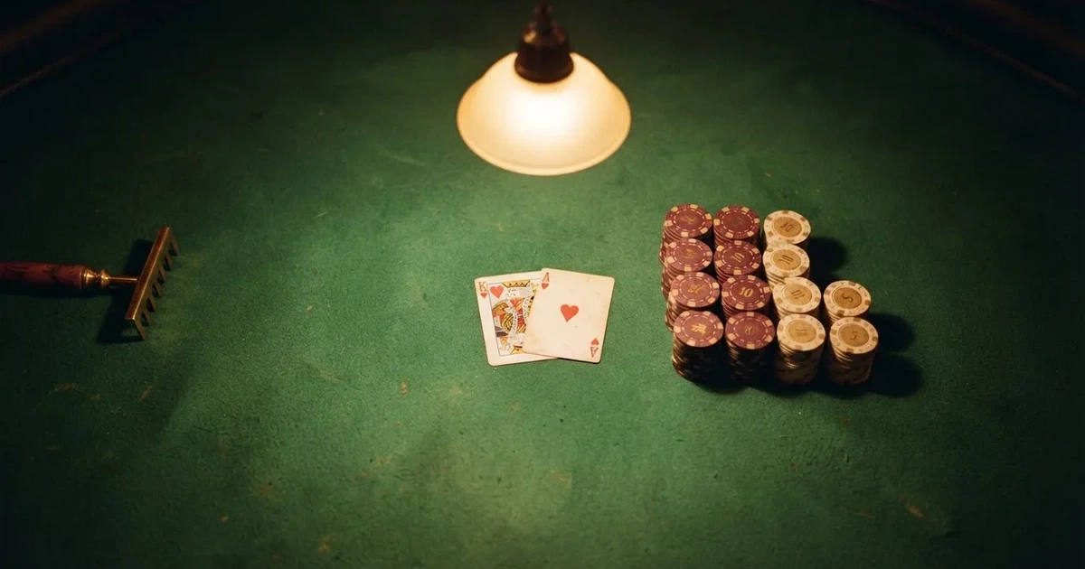 Mesa de jogo iluminada com cartas, vista de cima — jogos de casino em portugal