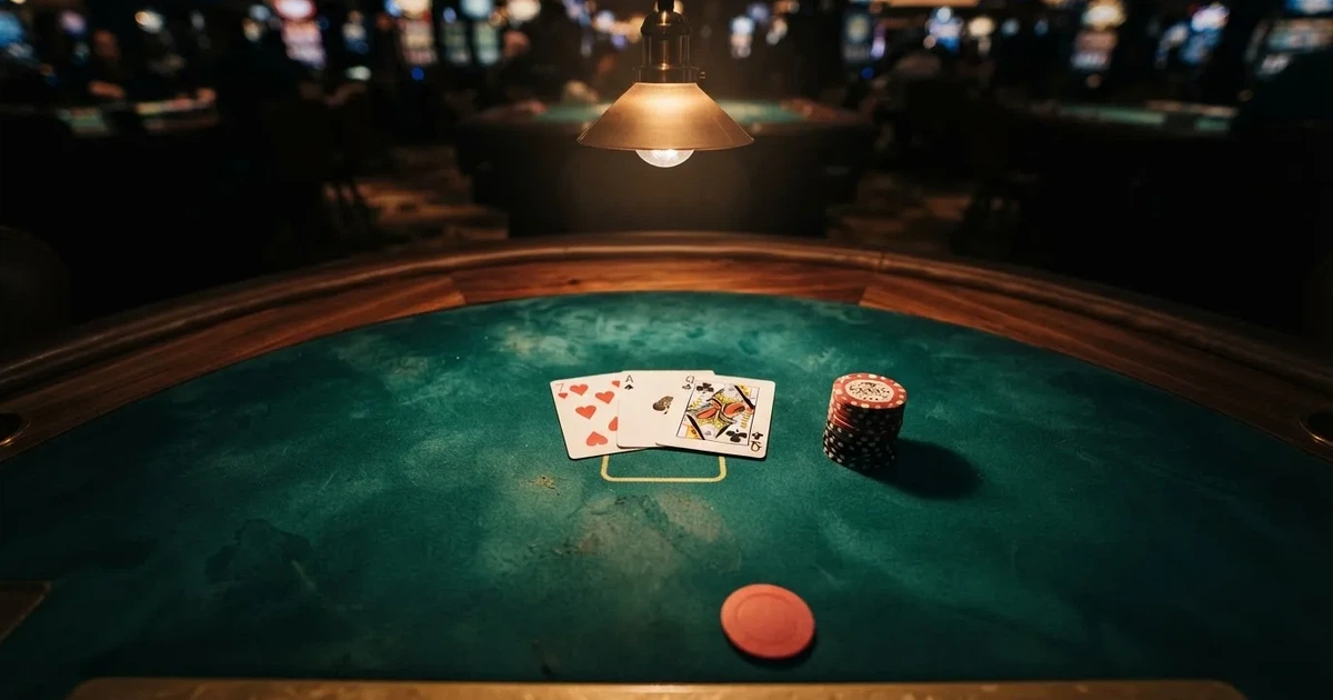 Mesa de jogo iluminada com cartas, vista de cima — jogos de casino grátis pt
