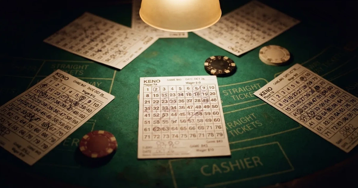 Mesa de jogo iluminada com cartas, vista de cima — keno em cassino pt