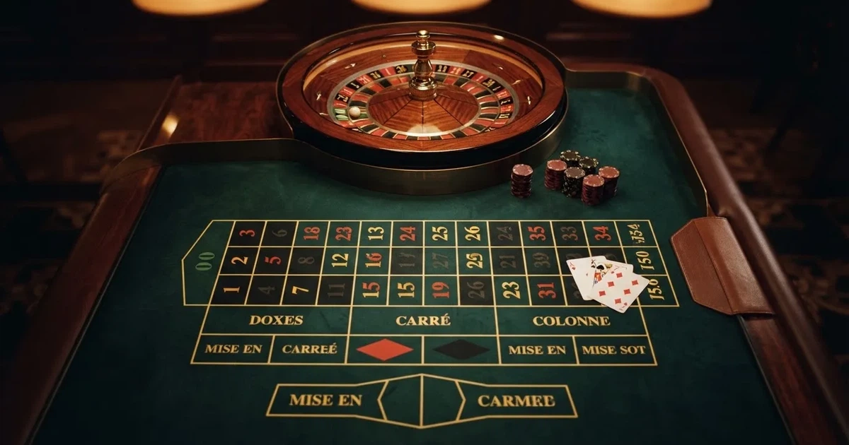 Mesa de jogo iluminada com cartas, vista de cima — roleta francesa em portugal