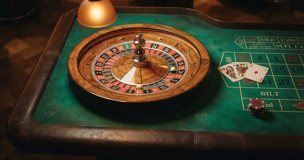 Mesa de jogo iluminada com cartas, vista de cima — roleta grátis em portugal