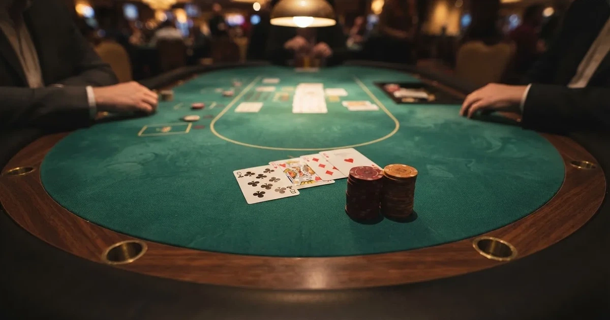 Mesa de jogo iluminada com cartas, vista de cima — slots demo em portugal
