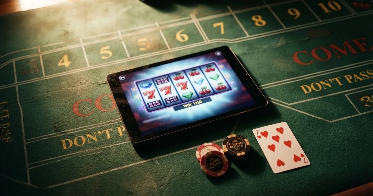 Mesa de jogo iluminada com cartas, vista de cima — slots grátis em portugal