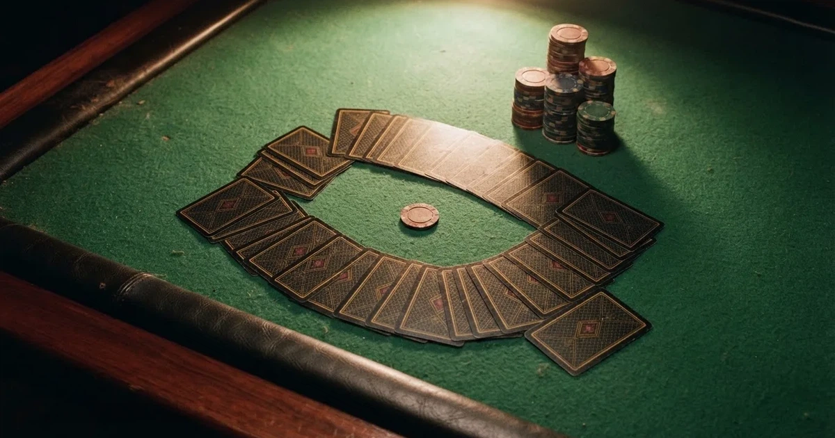 Mesa de jogo iluminada com cartas, vista de cima — truques de casino em portugal